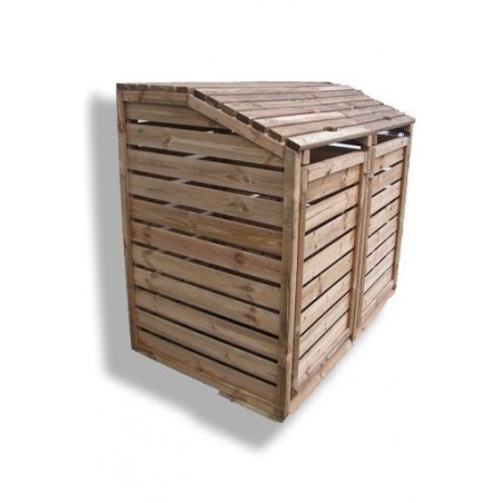 Cache poubelle bois double de jardin, Abri poubelle double en bois