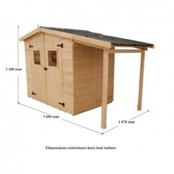 Abri + appenti bois 16mm: 5 + 2 m²  Abri + appenti bois 16mm: 5 + 2 m²