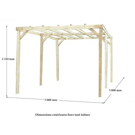 Carport toit plat sans couverture 3x5 m