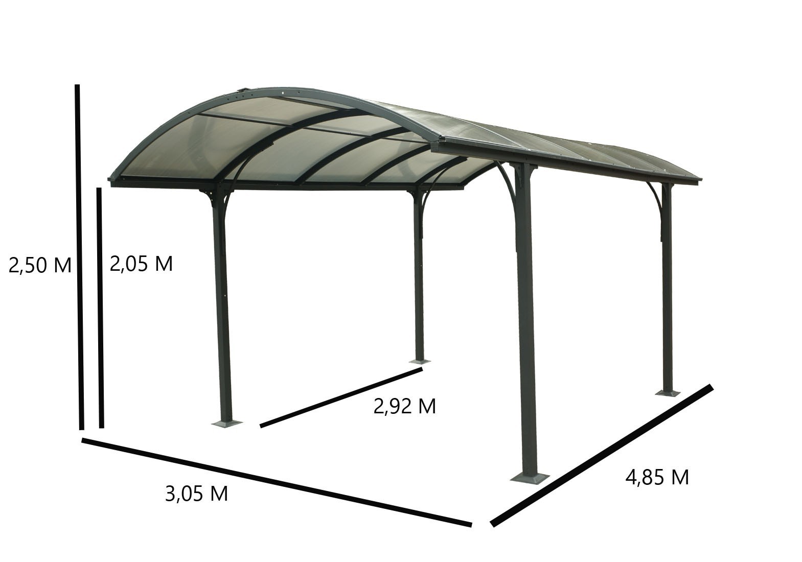 Carport aluminium toit 1/2 rond gris anthracite, Variante: Avec montage