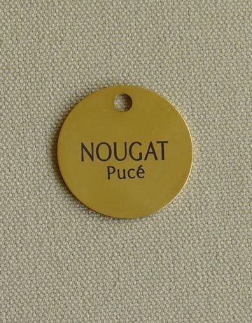 Medaille chien ou chat ronde en laiton, Diamètre: 16 mm, Gravure motif: Sans