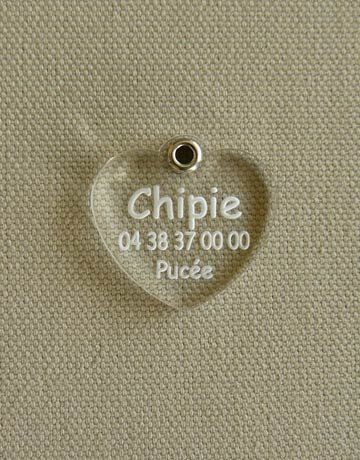 Medaille pour chien ou chat transparente coeur, Transparente: Incolore