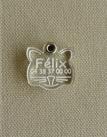 Medaille pour chat transparente forme chat, Transparente: Incolore