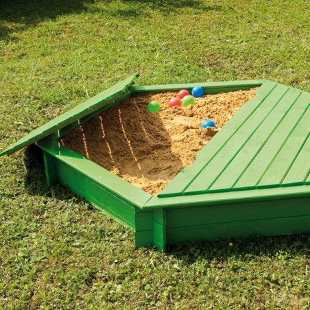 Bac à sable hexagonal + couvercle 180cm - Pin traité FSC