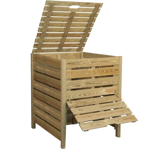 Composteur en Pin PRATIK - 2 ouvertures, Taille: 800 litres